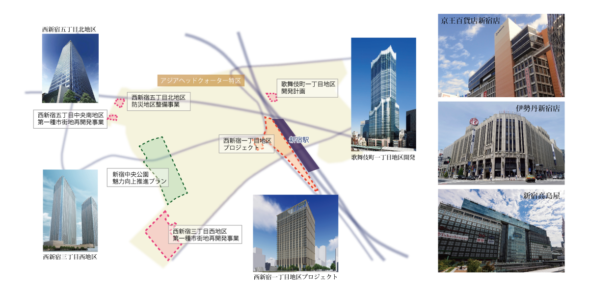 新宿の再開発マップ