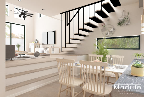 世田谷区新町 新築分譲住宅｜B号棟LDK完成予想3DCGパース（LDK）